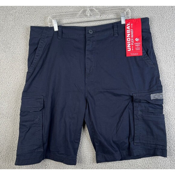 UnionBay Cargo Short Men 42 Navy Blue Denim Flexwaist Stretch 11" Inseam Utility - Picture 1 of 16